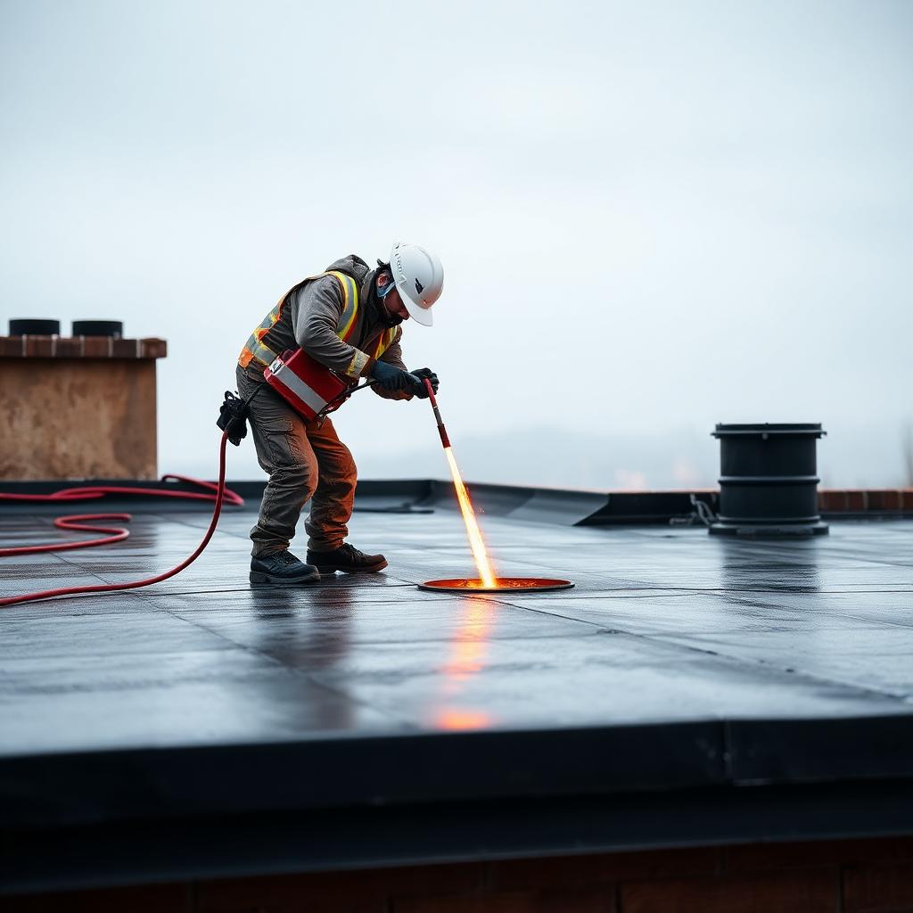 Brandwacht bij dakwerken met bitumenbrander